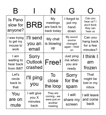 Spring Virtual Madness Bingo Card