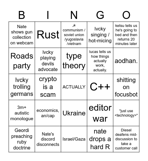Nate Stream Discord Bingo Card