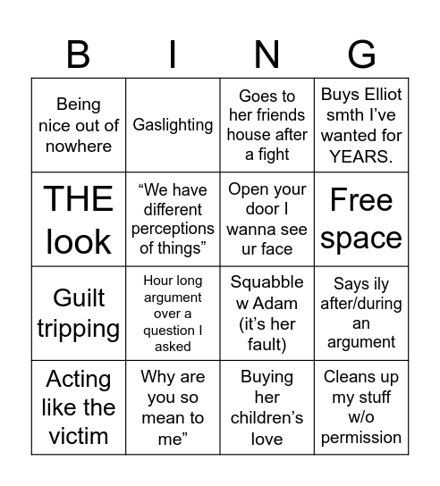 My mom Bingo Card