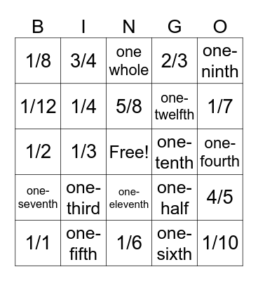 Fraction Bingo Card