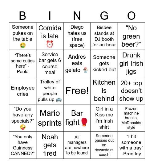 Texan Server Bingo🍀 Bingo Card