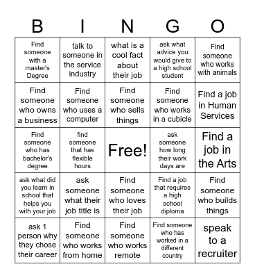 Career Fair BINGO Card