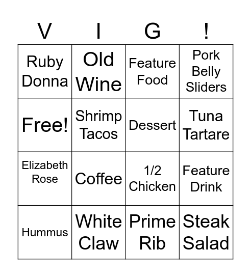 Vig Bingo Card