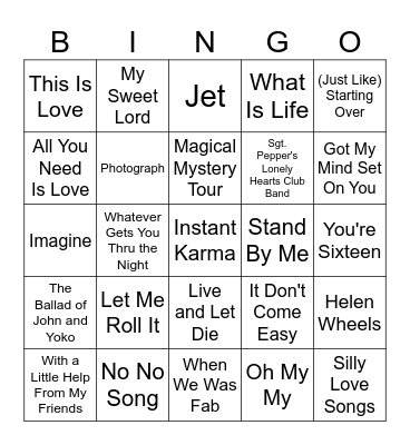 The Beatles and Beyond Bingo Card