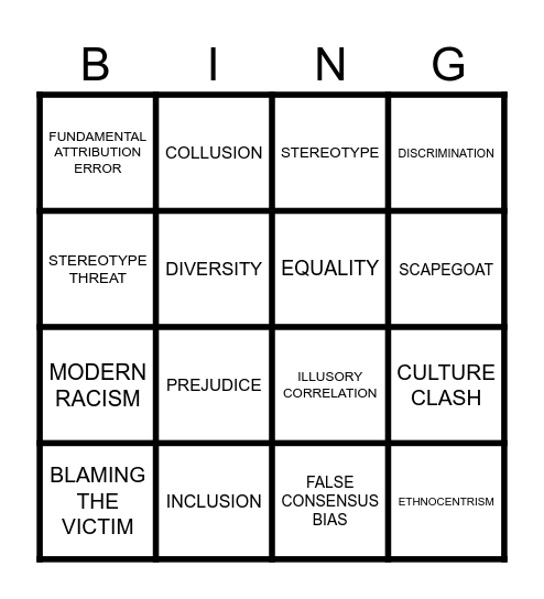 Terminology Bingo Card