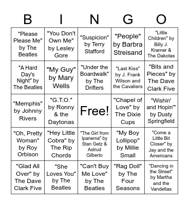 Top 60 Songs of 1964 Bingo Card