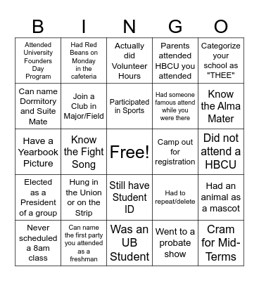 HBCU Bingo Card