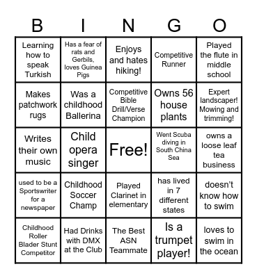 ASN Teammate Trivia Bingo Card