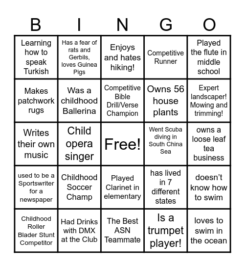 ASN Teammate Trivia Bingo Card