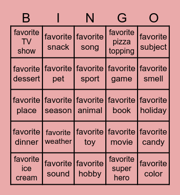 GETTING TO KNOW YOU Bingo Card