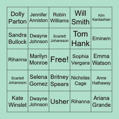 Celebrities Bingo Card