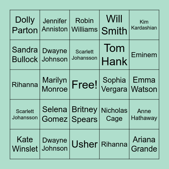 Celebrities Bingo Card