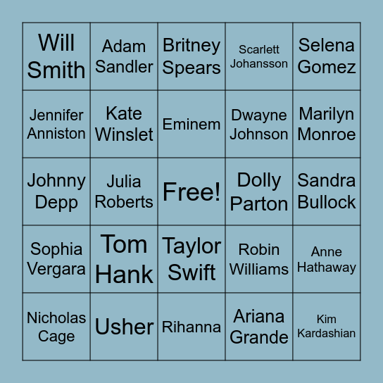Celebrities Bingo Card
