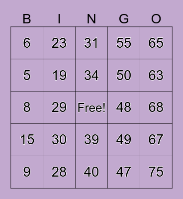 Number Bingo Card