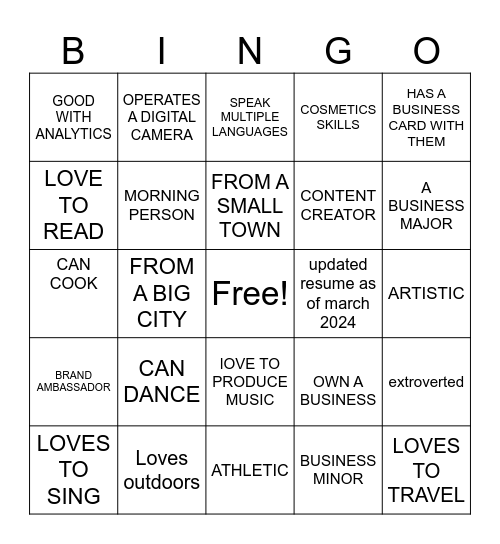 BUSINESS CARD Bingo Card