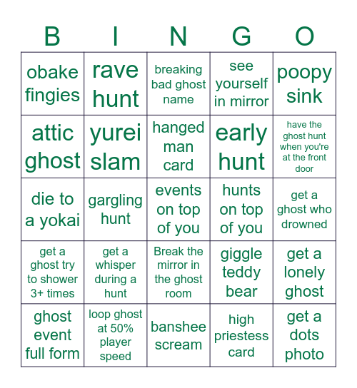 Ghost Bingo Card