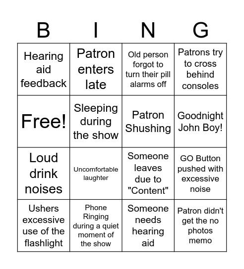 Foh Bingo Card