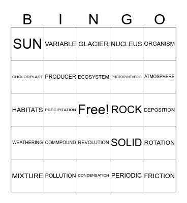 SCIENCE BINGO Card