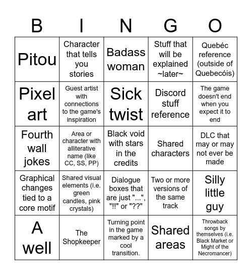 Shared Sabotage Elements Bingo Card