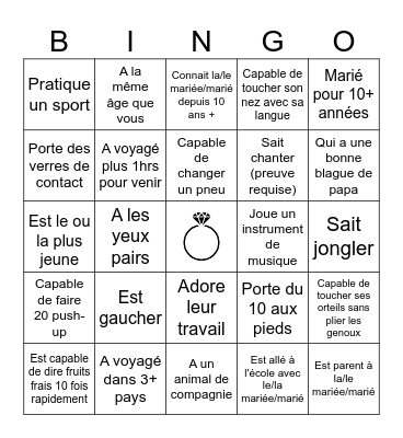 Trouvé l'invité Bingo Card
