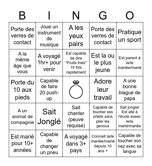 TROUVER L'INVITÉ Bingo Card