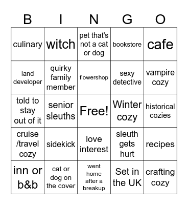 Cozy Mystery 2024 Bingo Card