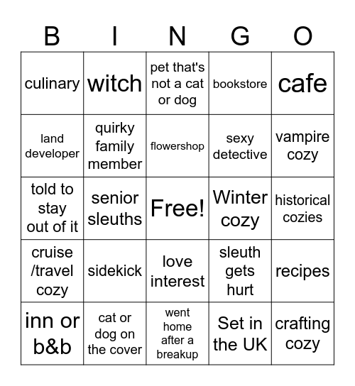 Cozy Mystery 2024 Bingo Card