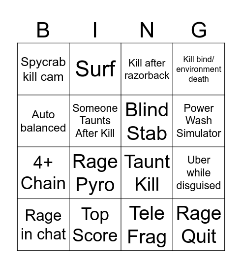 Shpee Lockout Bingo | TF2 Bingo Card