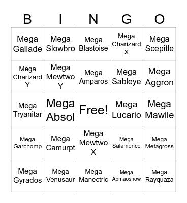 Mega pokemon kirlia Bingo Card