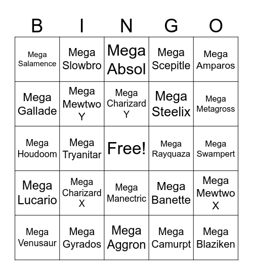 Mega pokemon kirlia Bingo Card