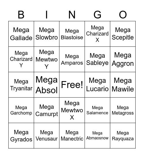 Mega pokemon kirlia Bingo Card