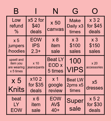 Secret Harbour Weekly Bingo Card