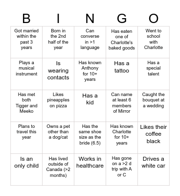 Mingle Bingo Card