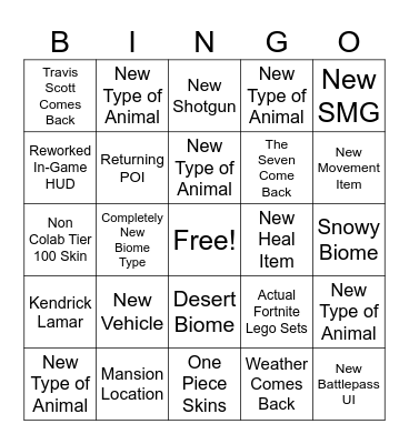 Fortnite Chapter 5 Bingo Card Bingo Card