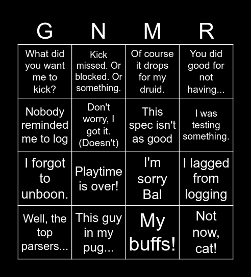 Raidin' with Alby Bingo Card