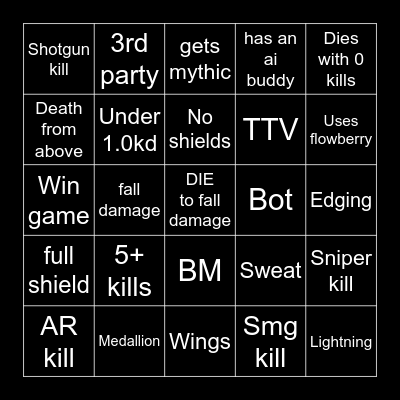 fortnite bingo Card