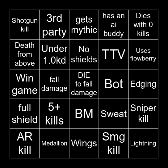 fortnite bingo Card