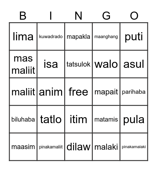 PANG-URI Bingo Card