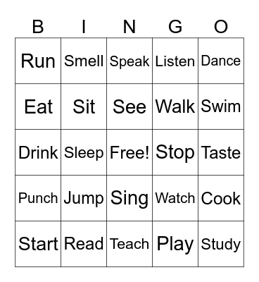 Verbs Bingo Card