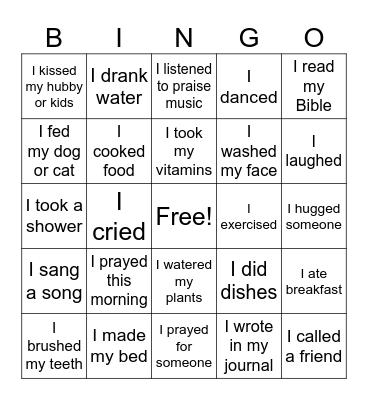 Things I Did Today Bingo Card