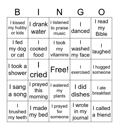 Things I Did Today Bingo Card