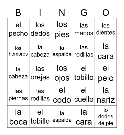 El cuerpo - Azul (palabras) Bingo Card