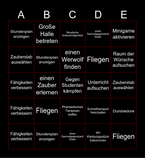 Hogwarts Legacy Bingo-Abend Bingo Card