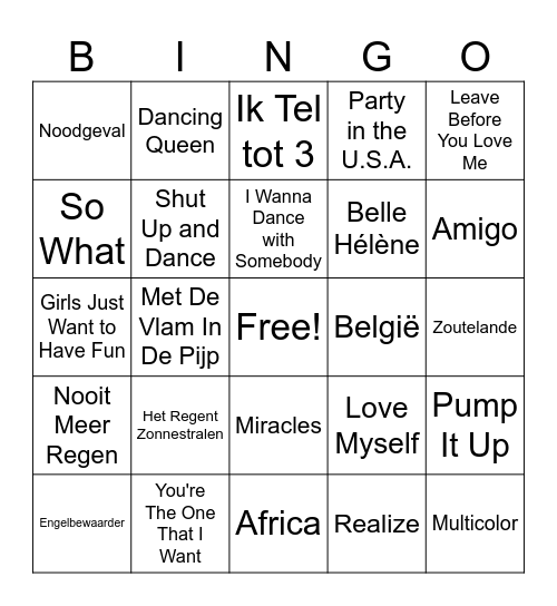 Muziek Bingo Card