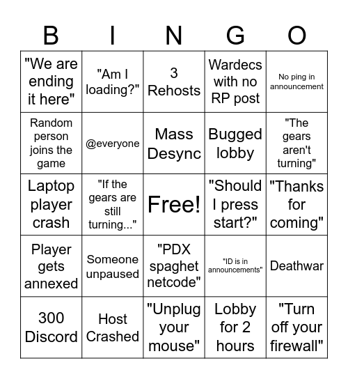 Rehost Bingo Card