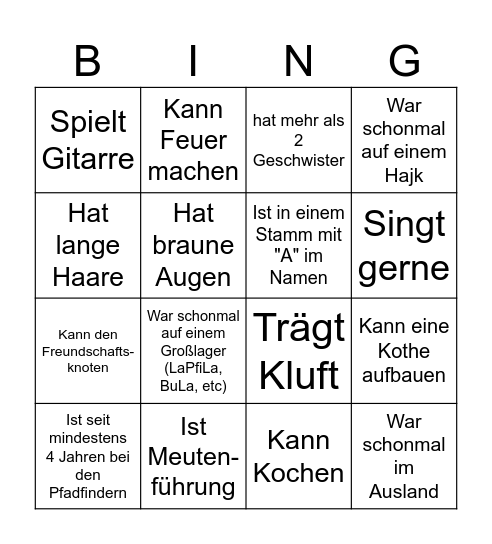Kalu Bingo Card