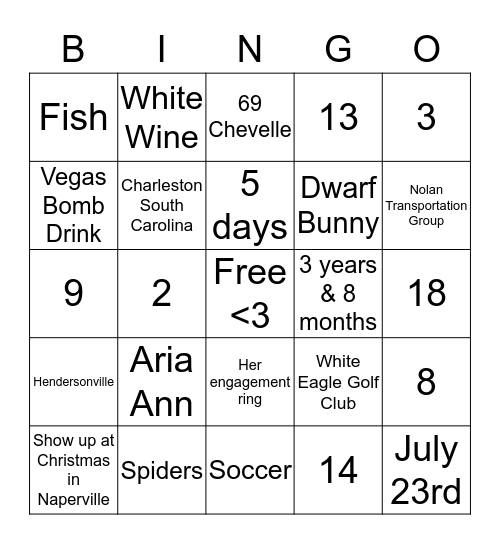 Ashley's Bridal Shower Bingo Card