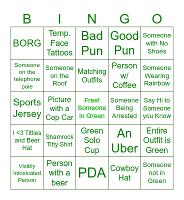 St. Fratty's Bingo Card