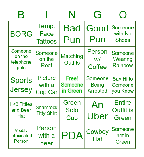 St. Fratty's Bingo Card