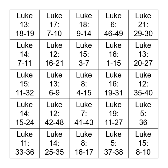 Parables of Jesus Bingo Card